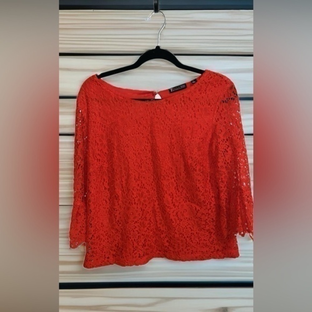 7th ave NY&co - Lace red shirt with ruffled sleeves - medium​ - Picture 2 of 9